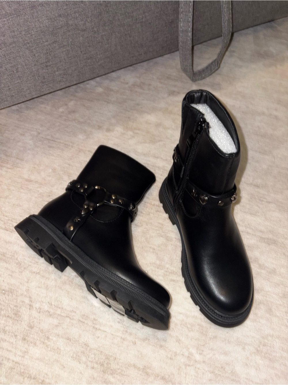 Black Stud-Trim Moto Ankle Boots